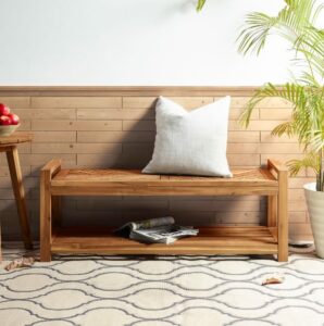 DIY living room bench with acacia wood